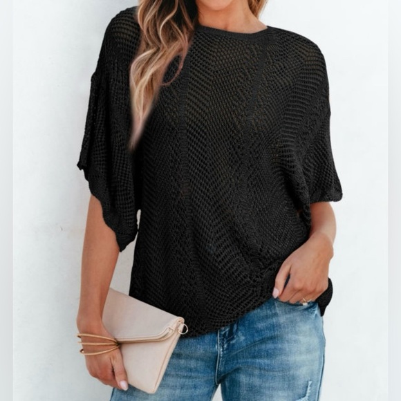 Black Crochet Knit Top - Picture 1 of 10